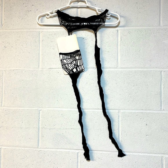 NWT bat web fishnet tights open crotch spider gothic punk edgy stockings black - Picture 9 of 11